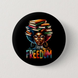 Badge Rond 5 Cm L'éducation est la liberté Noir Livres d'enseignan
