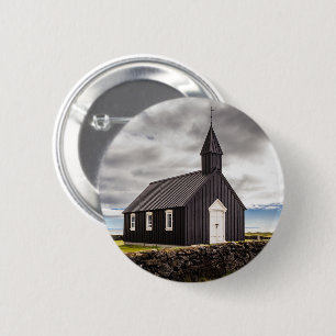 Badge Rond 5 Cm L'Église Noire De Budir, Islande