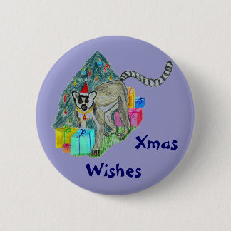 Badge Rond 5 Cm Lémur de Noël