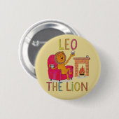 Badge Rond 5 Cm Leo le Lion, buveur de thé, zodiac mignon lion But (Devant & derrière)