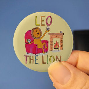 Badge Rond 5 Cm Leo le Lion, buveur de thé, zodiac mignon lion But