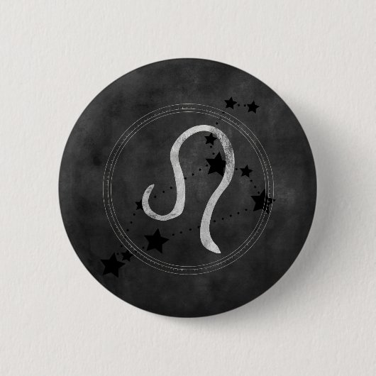 Badge Rond 5 Cm Leo le lion constellation noir & argent zodiac (Devant)
