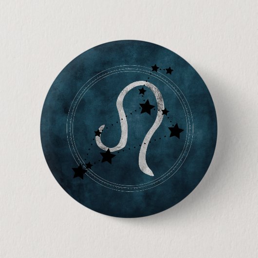 Badge Rond 5 Cm Leo le lion constellation noir & argent zodiac (Devant)