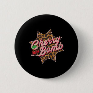 Badge Rond 5 Cm Leo Look Vintage Rétro Cherry Bomb Tattoo Rockabil