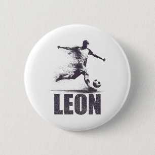 Badge Rond 5 Cm Leon Garçons de football Personnalisé Prénom Leon