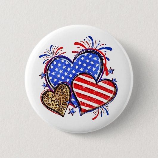 Badge Rond 5 Cm Leopard American Flag Heart 4 juillet USA (Devant)