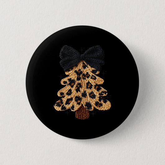 Badge Rond 5 Cm Leopard Christmas Tree,christmas Coquette Bow Yarn (Devant)