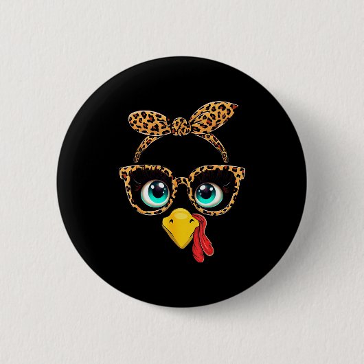Badge Rond 5 Cm Leopard Print Thanksgiving Funny Turkey Face Gles  (Devant)