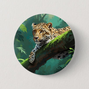 Badge Rond 5 Cm Leopard réaliste dans l'art animal de la jungle