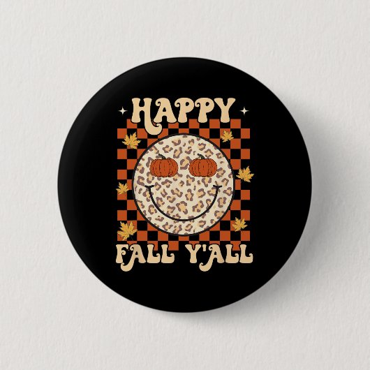 Badge Rond 5 Cm Leopard Smile Face Happy Fall Y'all Retro Super A (Devant)