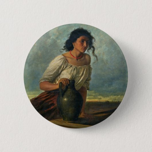 Badge Rond 5 Cm Léopold Carl Muller - Jeune Tsigane à la Fontaine (Devant)