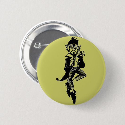 Badge Rond 5 Cm Leprechaun avec Flûte (Devant & derrière)