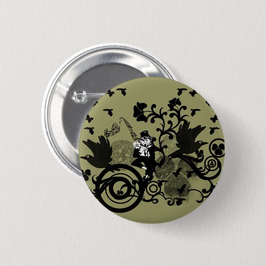 Badge Rond 5 Cm Leprechaun en noir (Devant & derrière)