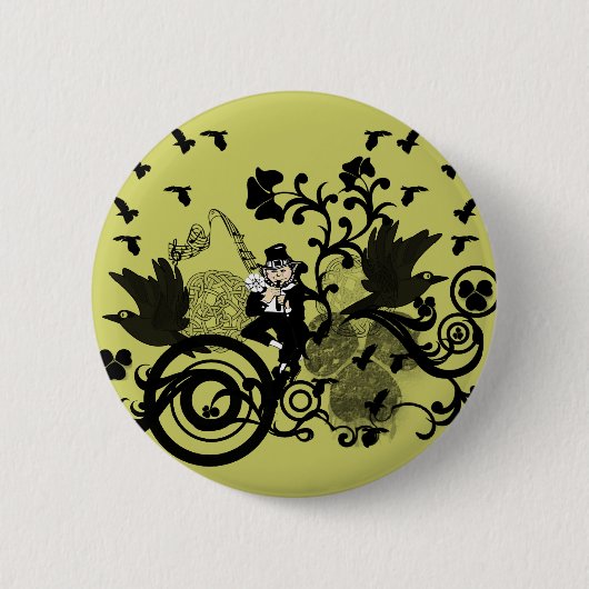 Badge Rond 5 Cm Leprechaun en noir (Devant)