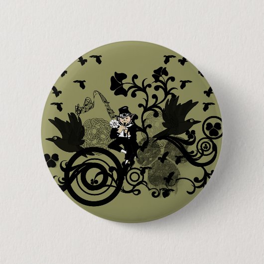 Badge Rond 5 Cm Leprechaun en noir (Devant)