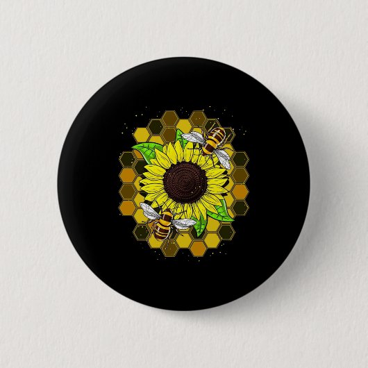 Badge Rond 5 Cm Les abeilles de tournesol hippie (Devant)