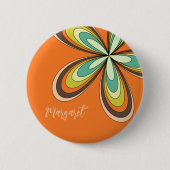 Badge Rond 5 Cm les années 70 Hippie super Fleur Orange Retro Dais (Devant)