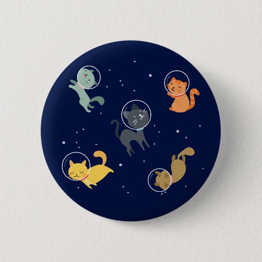 Badge Rond 5 Cm Les Chats D'Astronautes Dans L'Espace (Devant)