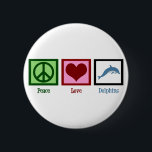 Badge Rond 5 Cm Les dauphins de l'amour pour la paix<br><div class="desc">Un joli cadeau de dauphin avec un joli dauphin bleu à côté d'un coeur et un signe de paix sur un bel animal marin présent.</div>