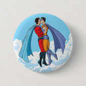 Badge Rond 5 Cm Les deux superhéros de SlipperyJoe embrassant un v (Devant)