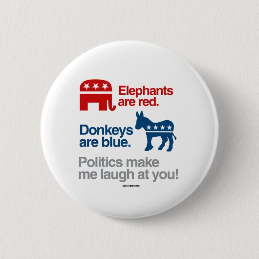 BADGE ROND 5 CM LES ÉLÉPHANTS SONT ROUGES. LES ÂNES SONT BLEUS. (Devant)