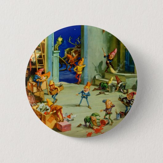 Badge Rond 5 Cm Les elfes de père Noël travaillent dans son atelie (Devant)