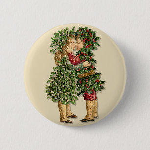 Badge Rond 5 Cm Les enfants Holly et Mistletoe