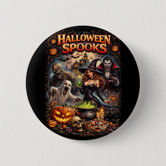 Badge Rond 5 Cm Les épouvantails d'Halloween (Devant)