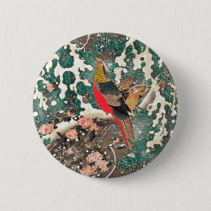 Badge Rond 5 Cm Les faisans d'or en neige par Ito Jakuchu
