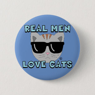 Badge Rond 5 Cm LES HOMMES VRAIS AIMENT LES CHATS Chat portant des