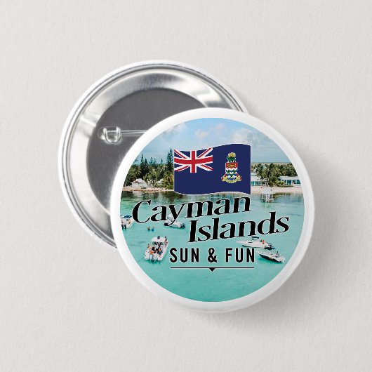Badge Rond 5 Cm "Les Îles Caïmans Soleil & Amusement" Avec Drapeau (Devant & derrière)