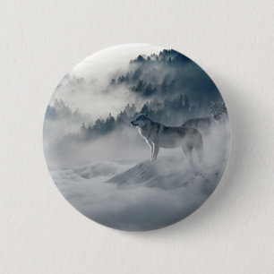 Badge Rond 5 Cm Les loups dans un paysage hivernal