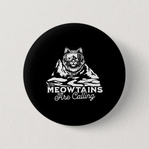 Badge Rond 5 Cm Les montagnes appellent les snowboards drôles chat