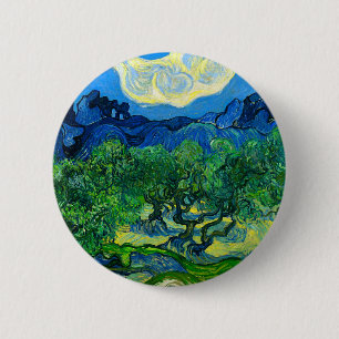 Badge Rond 5 Cm Les oliviers de Van Gogh dans un paysage montagneu