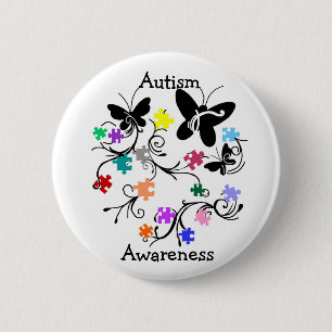 Badge Rond 5 Cm Les papillons avec le puzzle rapièce le bouton