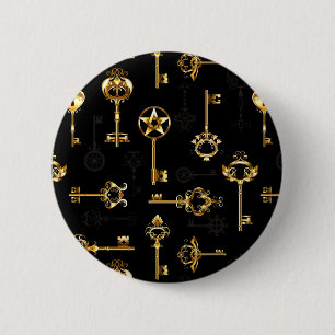 Badge Rond 5 Cm Les Patters de Seamless avec Golden Keys