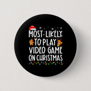 Badge Rond 5 Cm Les Plus Probables À Jouer Jeu Vidéo Sur Noël Père