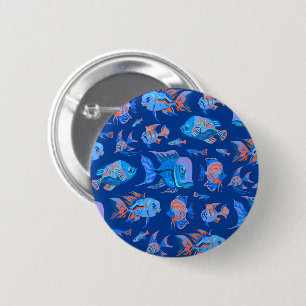 Badge Rond 5 Cm Les poissons tropicaux sur le bleu
