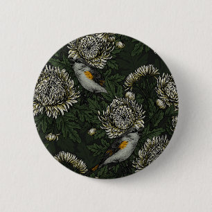 Badge Rond 5 Cm Les redémarrages dans les chrysanthèmes en vert et