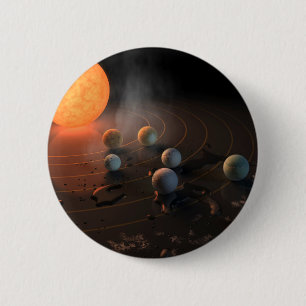 Badge Rond 5 Cm Les Sept Planètes De Trappist-1 En Orbite Autour D