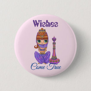 Badge Rond 5 Cm Les souhaits viennent vrai Purple Genie Girl Boute