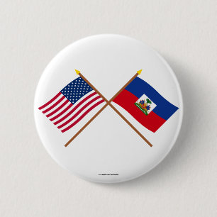 Badge Rond 5 Cm Les USA et drapeaux croisés par Haïti
