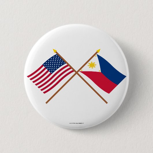 Badge Rond 5 Cm Les USA et drapeaux croisés par Philippines (Devant)
