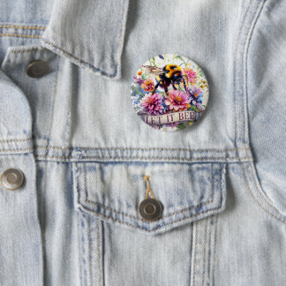 Badge Rond 5 Cm Let It Bee – Watercolor Bumblebee Spring Floral