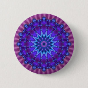 Badge Rond 5 Cm L'étoile Mandala en bleu fleur magenta