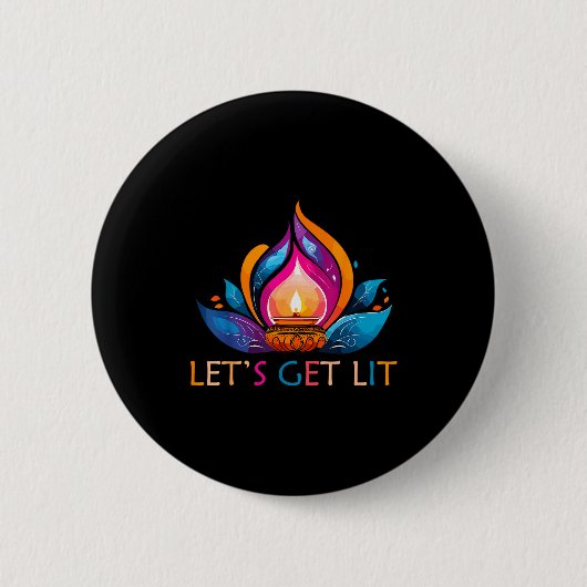 Badge Rond 5 Cm Let's Get Lit Happy Diwali Festival Of Light (Devant)