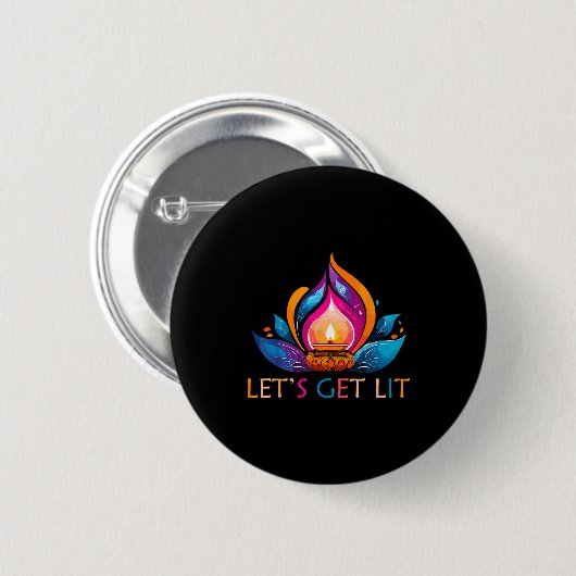 Badge Rond 5 Cm Let's Get Lit Happy Diwali Festival Of Light (Devant & derrière)