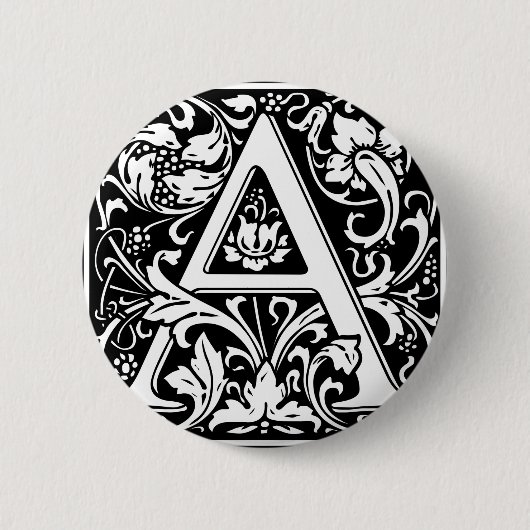 Badge Rond 5 Cm Lettre A Monogramme Médiéval Art Nouveau (Devant)