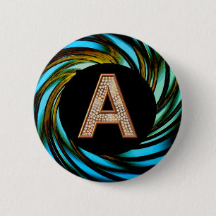 Badge Rond 5 Cm LETTRE BULLE D'OR A Turquoise Swirl
