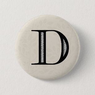 Badge Rond 5 Cm Lettre Damas D - Noir
